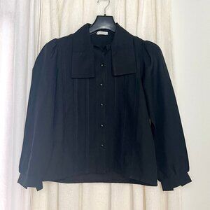 Donnkenny Retro Vintage Womens Black Button Up Pleated Blouse